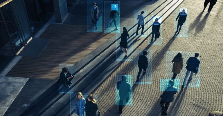 Elevated,Security,Camera,Surveillance,Footage,Of,A,Crowd,Of,People